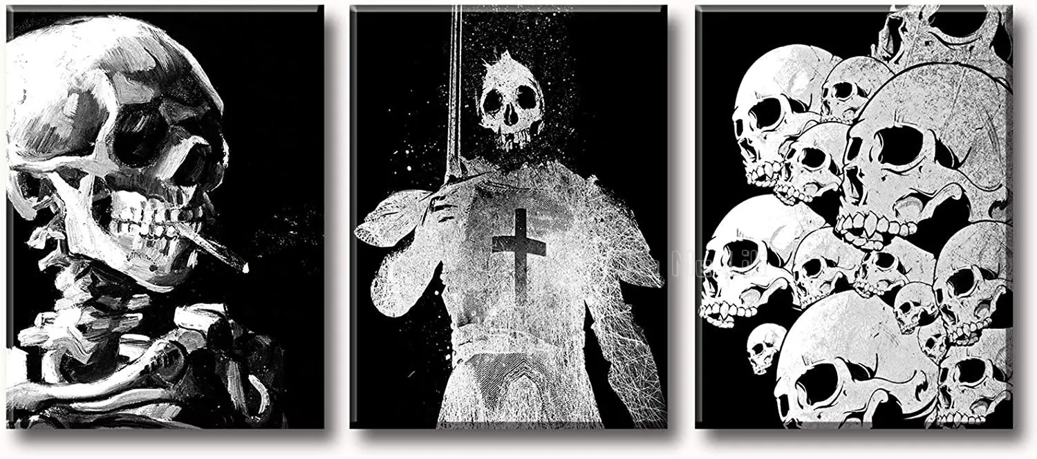 

Скелет Ван Гога, плакат, 3 шт., холст, настенное искусство, крутые Плакаты для парней, спальни