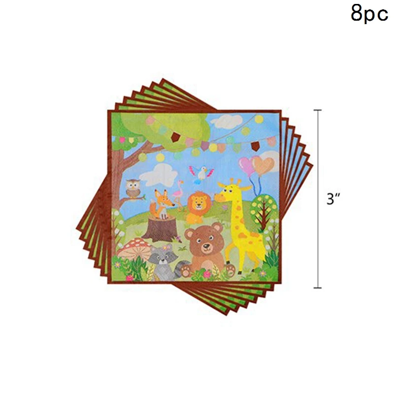 

Woodland Animals Disposable Tableware Monkey Plates Lion Cups Jungle Safari Theme Parti Happy Birthday Party Decor Kids Boy 1st