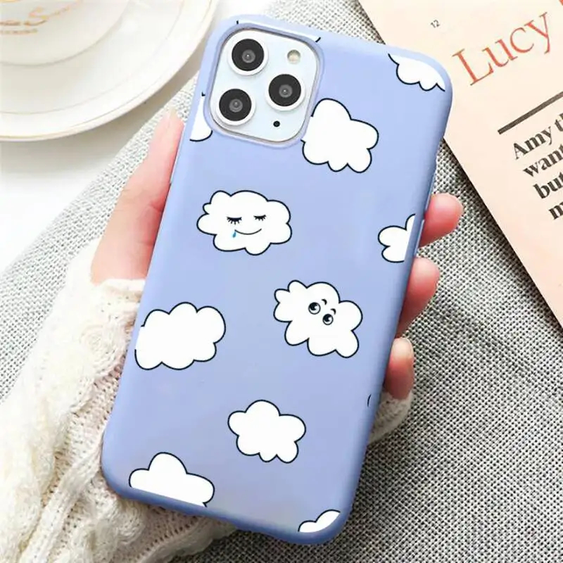 

Clouds pattern aesthetics Phone Case Candy Color for iPhone 6 7 8 11 12 s mini pro X XS XR MAX Plus