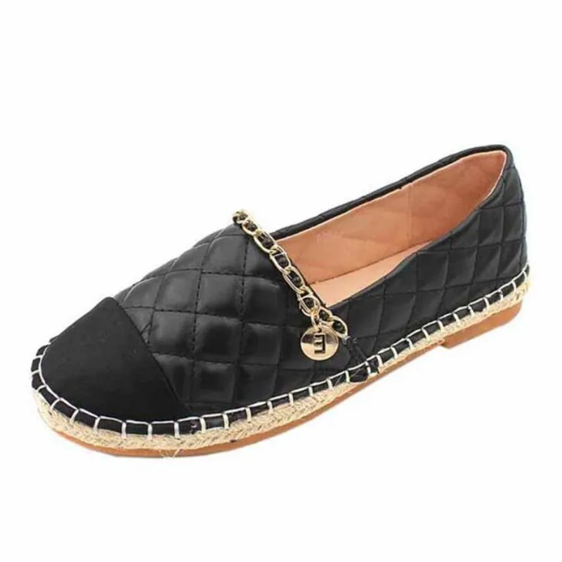 

New Style Lingge Pattern Fisherman's Shoes Fashion Metal Chain Round Toe Large Size Flat Shoes Straw Woven Loafers Casual
