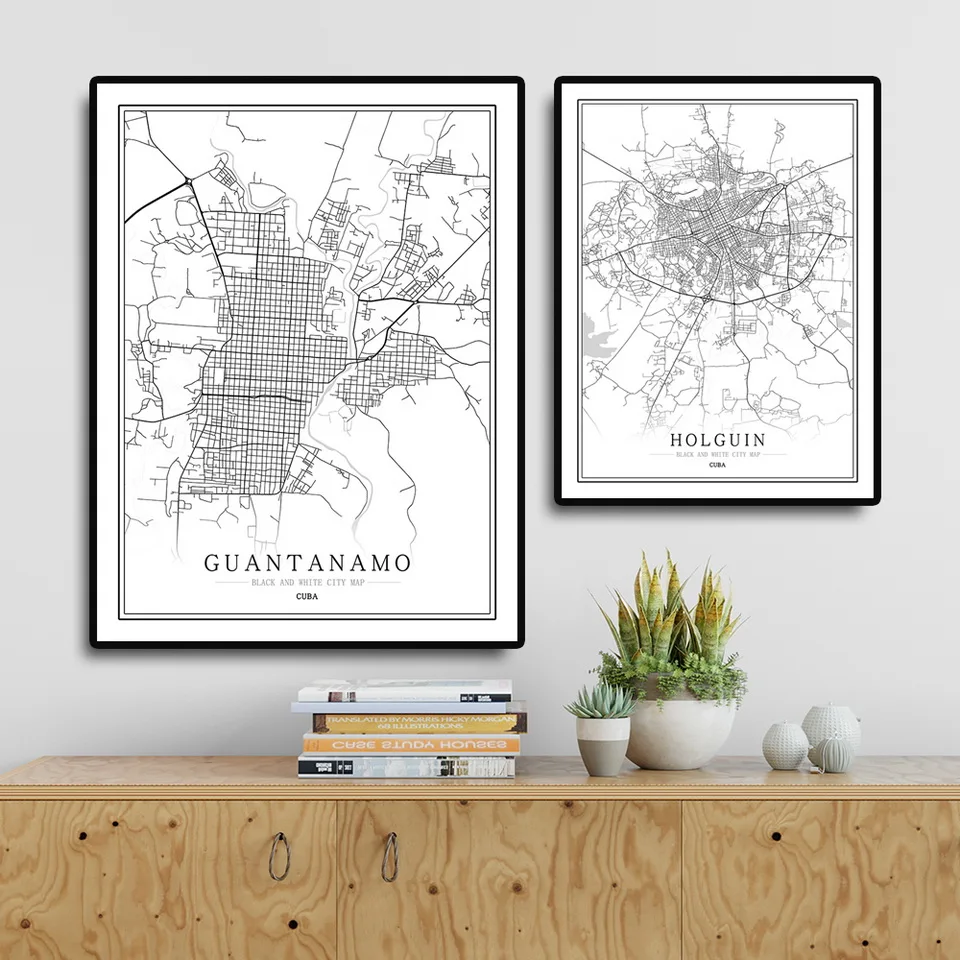 Креативная Карта города Кубы Ла-хабана Абстрактная Картина на холсте Черно-Белая