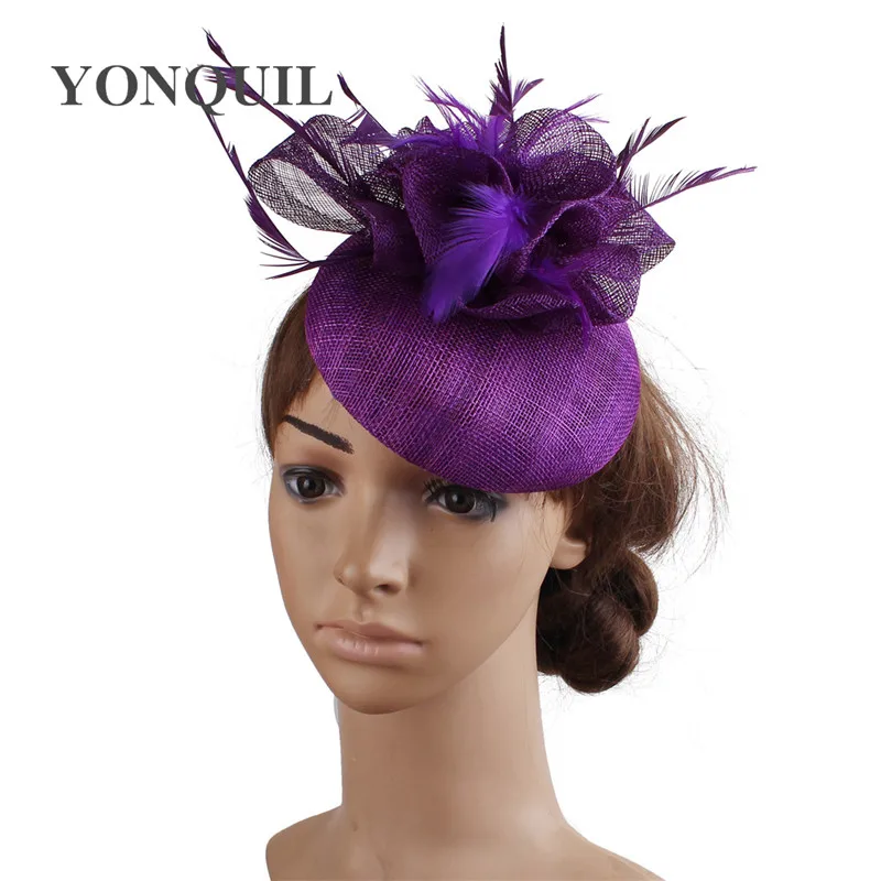 Женская винтажная шляпка федора темно синяя красная черная с петлями и перьями