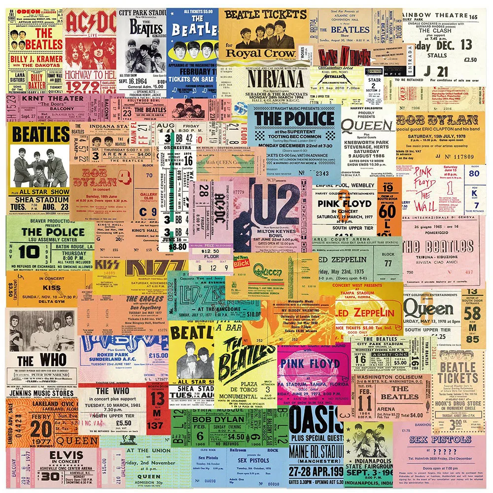 

10/30/50 Pcs Mixed Cartoon Concert Band Tickets Poster Stickers Fridge Phone Laptop Luggage Wall Notebook Car Graffiti Kids Toys