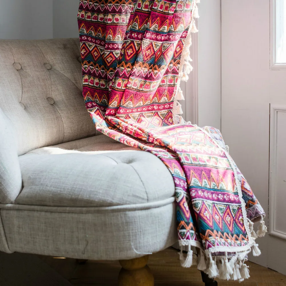 Занавески с богемным принтом полузатемняющие шторы из хлопка и льна для гостиной