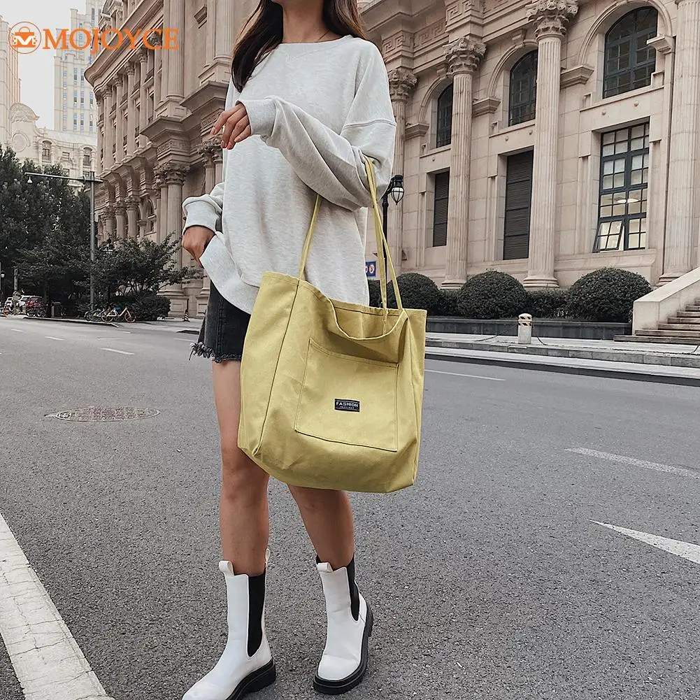 

Women Shoulder Bags Stylish Female Solid Color Handbags Women Leisure Reusable Large Capacity Canvas Commuter Bag