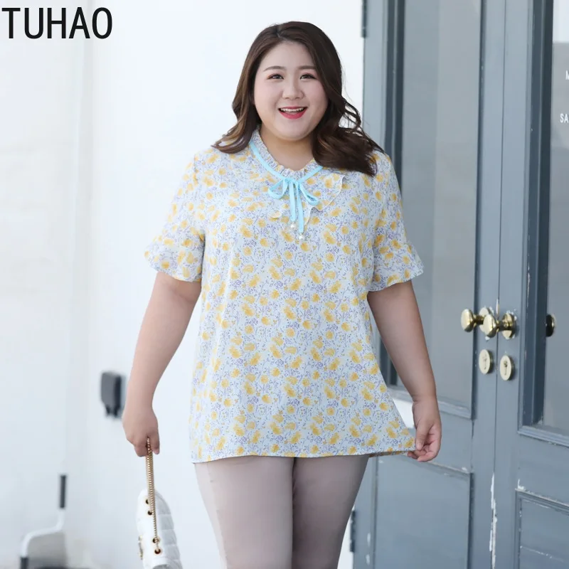 

TUHAO Women Flared Sleeves Blouse Female Shirt Casual Loose Office Lady Shirts Plus Size 7XL 6XL 5XL 4XL Tops Femme Blusas WM22
