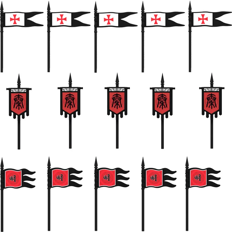 ยุคกลางทหารธงอาคารบล็อก Crusader Knights ตัวเลขโบราณจีนทหารอุปกรณ์เสริมอาวุธอิฐของเล่น DIY ของขวัญ
