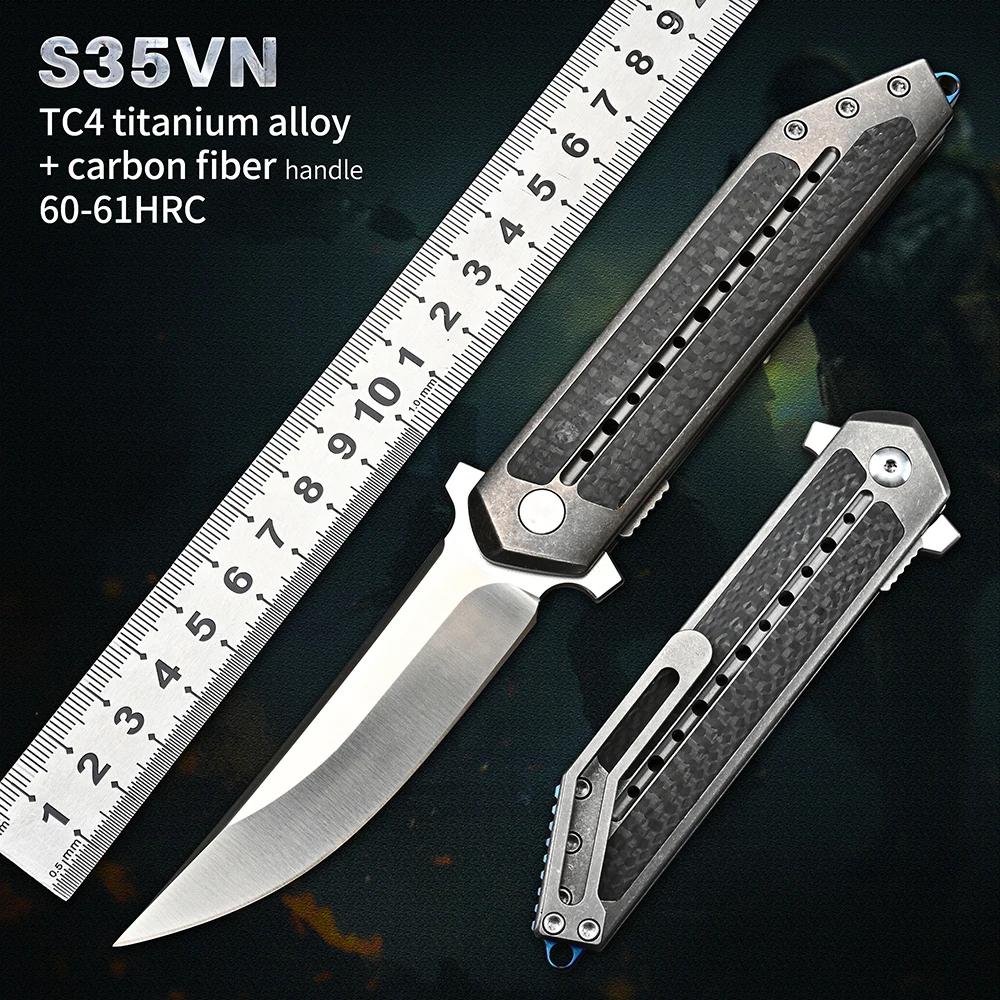 

Folding Knife Tactical Military Outdoor Survival Utility Pocket Knives S35VN Blade Titanium Knifes Edc Self Defense Weapons