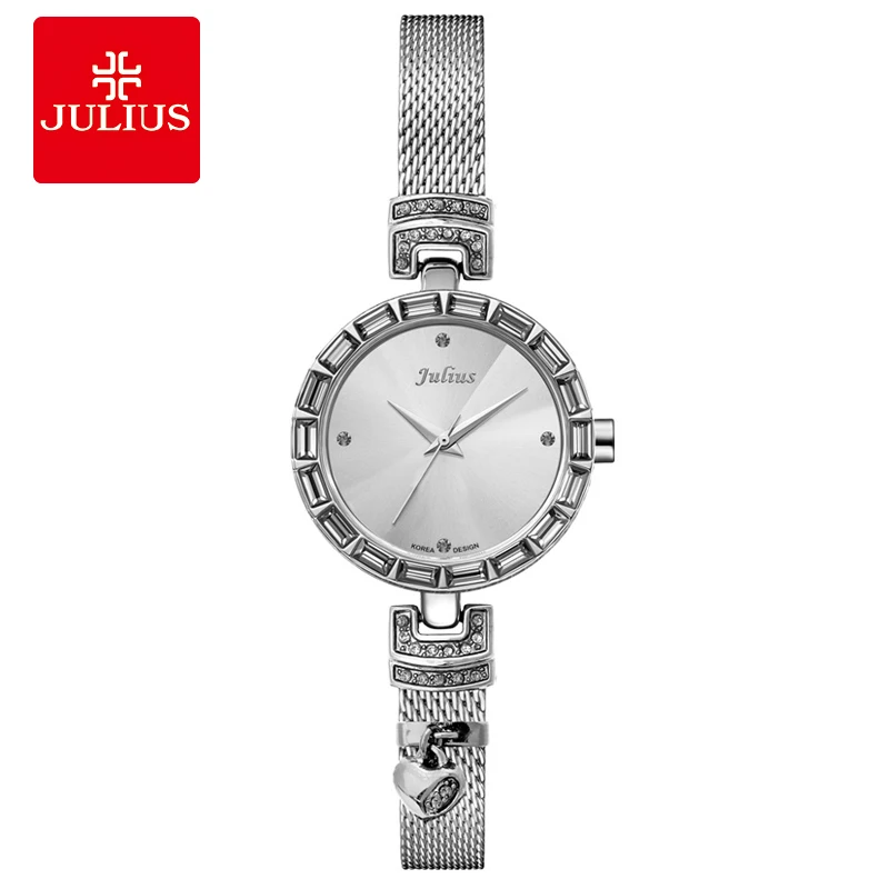 

Julius Women Watch Silver Steel Bling Bling Czech Stone Heart Love Watch Valentine's Gift OL lady Whatch Relogio Feminino JA-491