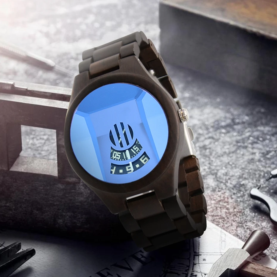 

Mens Locomotive Turntable Dial Wood Watches Male Adjustable Wooden Band Wrist Retro Quartz Watches Men Clock Relogio Masculino