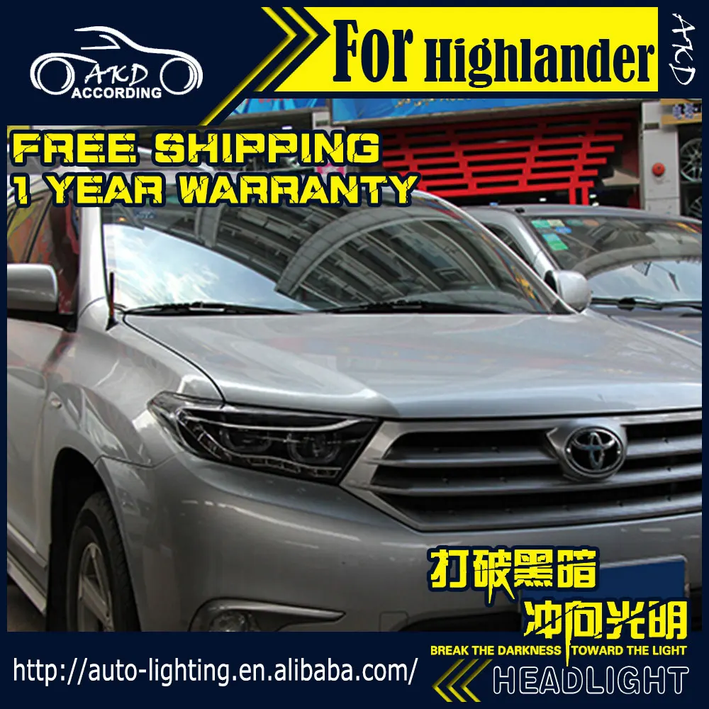 AKD автостайлинг фары для Toyota Highlander 2012 светодиодные ДХО H7 D2H Hid опция ангельский