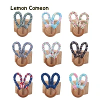 bunny ear baby teether teething hand woven cotton rope toy beech wood rodent rattle toys toddler teether newborn diy baby gift