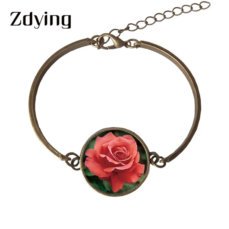 ZDYING невесты свадебные браслет с цветками розы Стекло кабошон очарование из