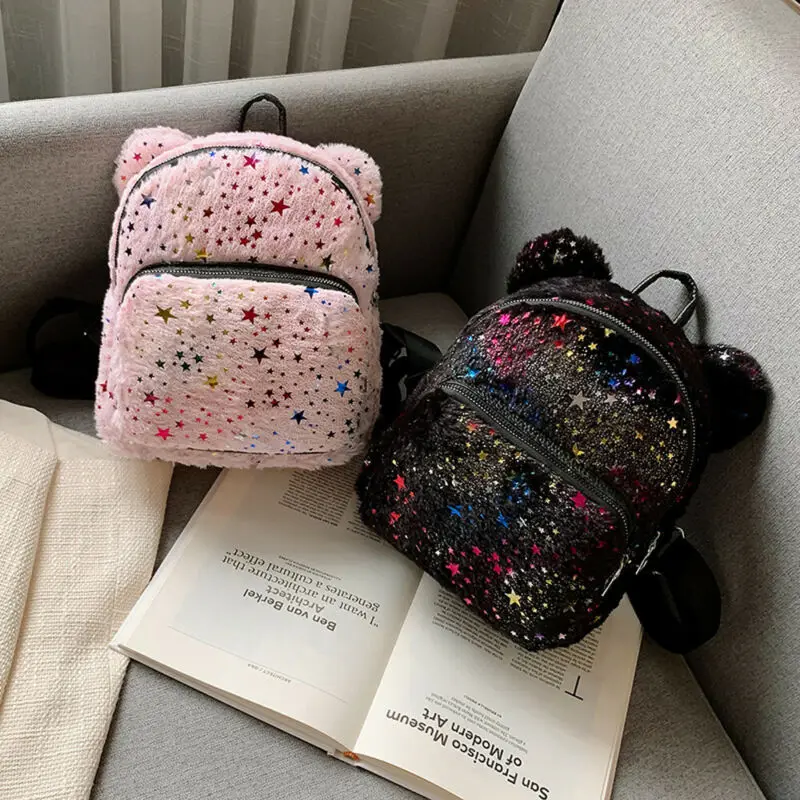 Милые меховые рюкзаки для женщин детей мини-рюкзак девочек школьные сумки