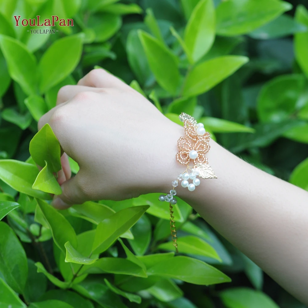

YouLaPan D14 Bridal Pearl Cuff Freshwater Pearls Wedding Cuff Custom Made by Beaded Bracelet Prom Hand Wedding Wrist Band