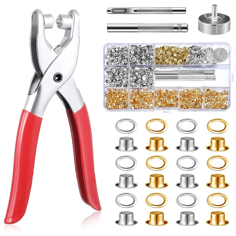 

1/4 Inch Grommet Eyelet Plier Set, 400 Metal Eyelets, 3 Pcs Install Tool and 1 Mesh Clamp, Leather Strap with Mesh Kit