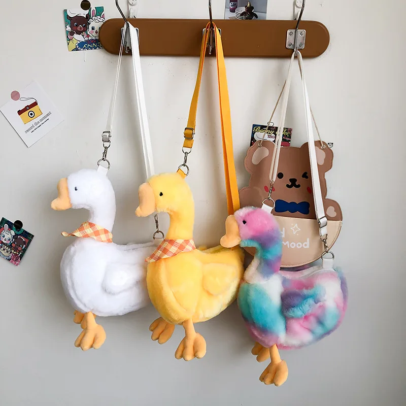 

New Plush Duck Coin Purse Cute Girls Toy Wallet Splicing Big White Goose Shoulder Bags Crossbody Fashion Women's Bags Soft Doll