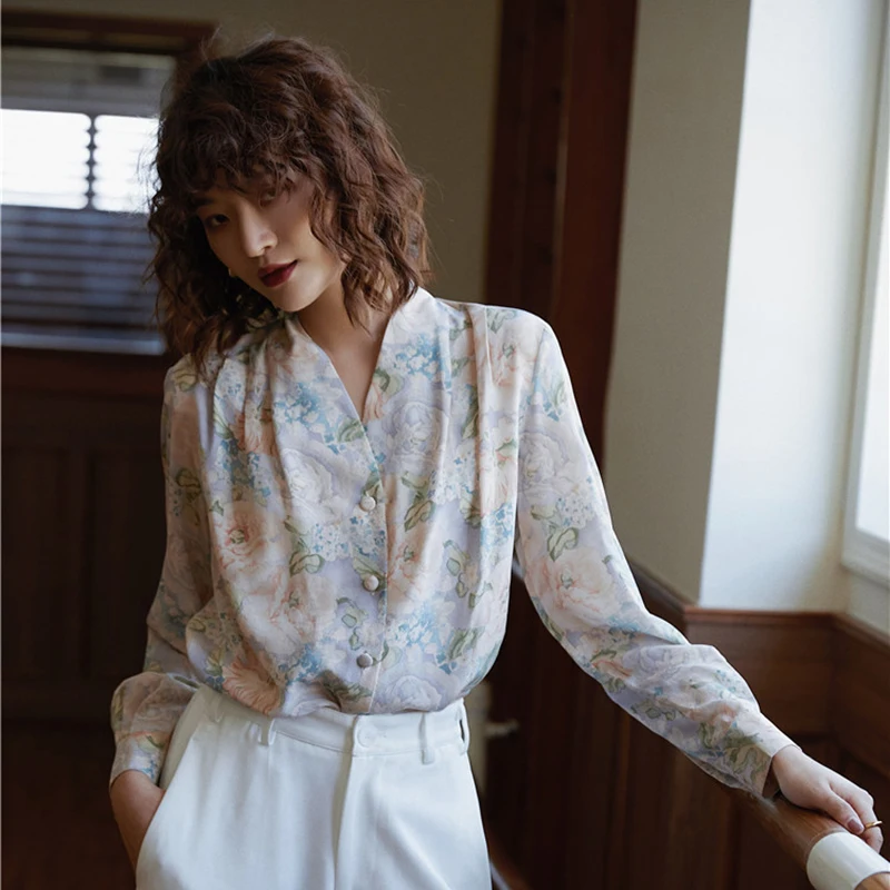 

SISPELL Vintage Blouse Shirt For Female Lapel Collar Long Sleeve Loose Ruched Women's Vintage Shirt Fahsion Spring Tide 2021