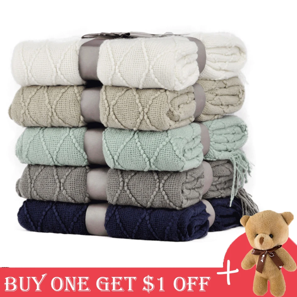 Оливково е Акриловые Вязаные пледы Одеяло супер мягкий текстурированный твердый