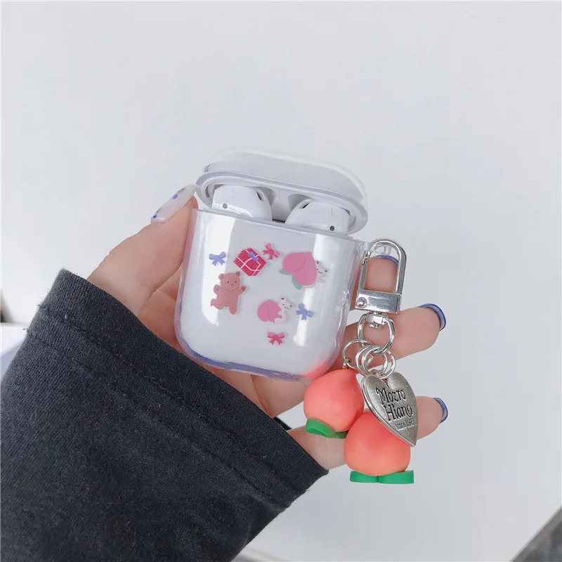 

For AirPod 1 2 Peach Bear Gift Clear TPU Soft Silicone Cases For Airpods Pro Case Cover Funda Keychain