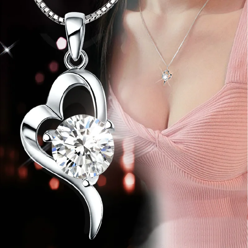 

925 stering Silver Fashion Jewelry heart Necklace love Pendant Woman fashion high quality purple zircon neckalce length 45CM