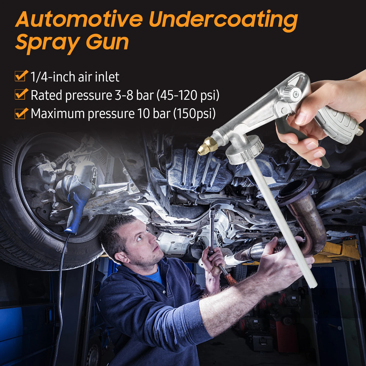 

Spray Gun Automotive Chassis Paint Sprayer with 1/4-inch Air Inlet for Rubberized Undercoating Chip Guard Antirust Paint