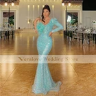 Женское вечернее платье-русалка, зеленое кружевное платье с открытыми плечами и блестками, для выпускного вечера, 2022