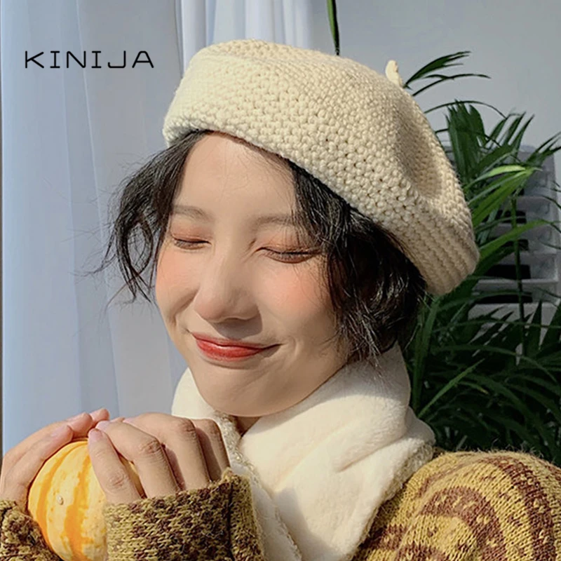 Women Beret autumn and winter craft hat felt hair decoration British retro wool painter octagonal knitted Walking Cap | Аксессуары для