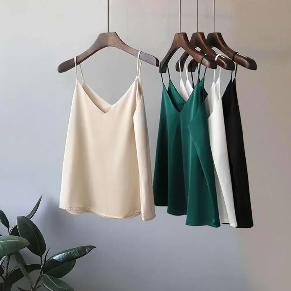 

Silk Satin Woman Camis Casual Women Solid Color V Neck Sleeveless Camisole Vest Tank Top Plus Size Camis Top