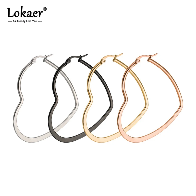 Простые серьги кольца в форме сердца из нержавеющей стали трендовые вечерние