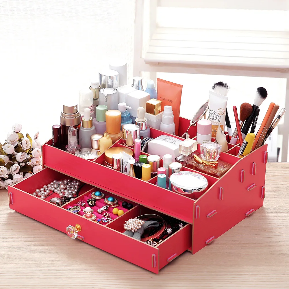 

Wooden Household Decor Storage Box Jewelry Container Makeup Organizer Case Handmade DIY Assembly Cosmetic Organizer Wood Box