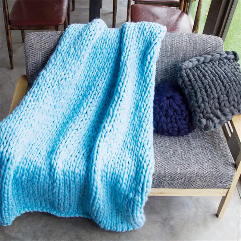 Массивное шерстяное вязаное одеяло из мериносовой шерсти толстая пряжа шерсть громоздкий вязаный плед скандинавские домашние текстильные украшения плед