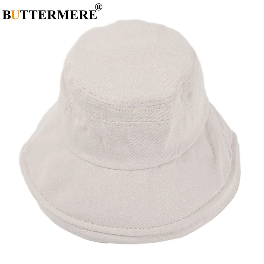 BUTTERMERE Sun Hat Women Yellow Floppy Cap Ladies Wide Brim Beach Summer Bucket Hats Cotton Solid Foldable Chapeau