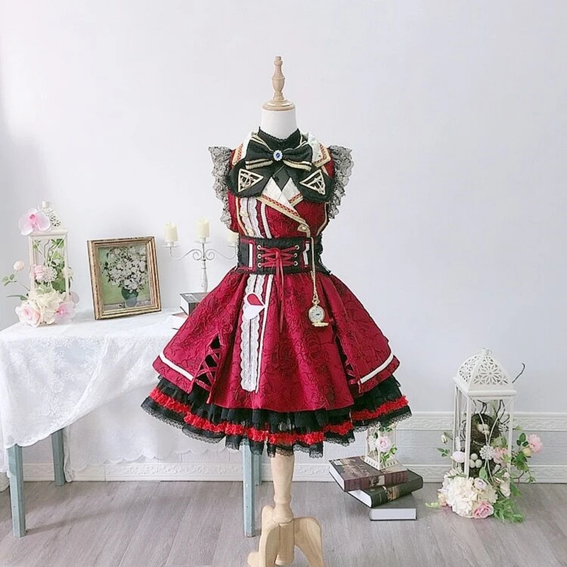 

Vtuber Cos Houshou морской косплей готическая лолита Туника красный идол Темный узор кружевное великолепное платье костюм A
