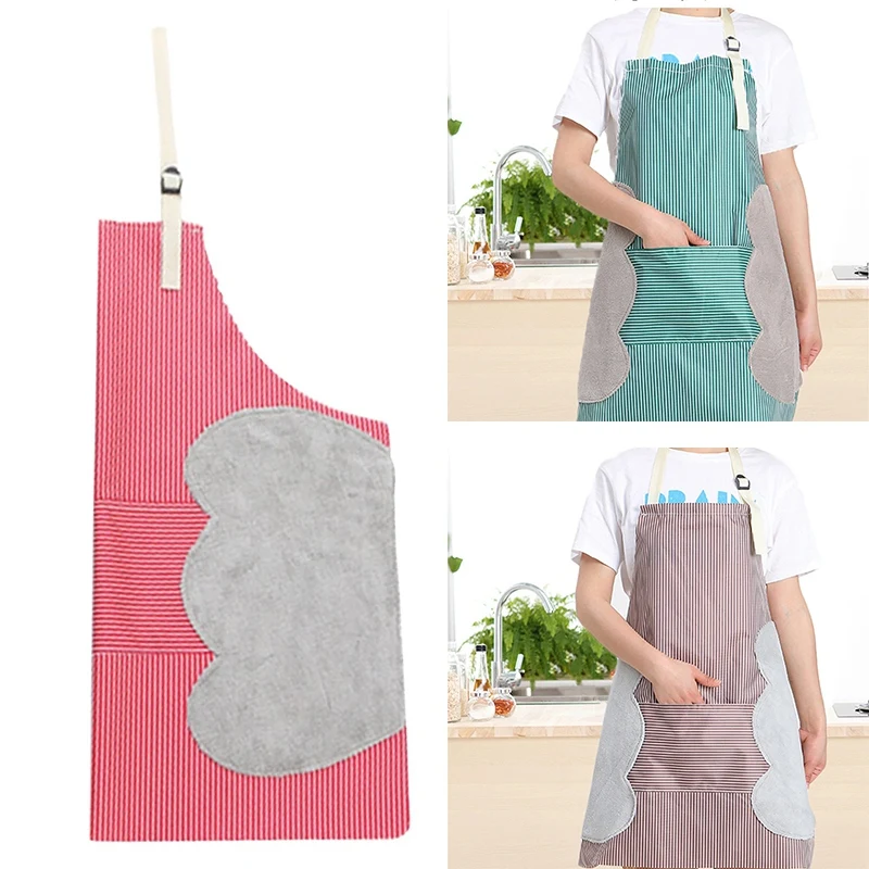 

Kitchen Apron with Side Wipes Absorb Water Adjustable Buckle Oxford Cloth Big Pocket Apron for Women Men Chefs