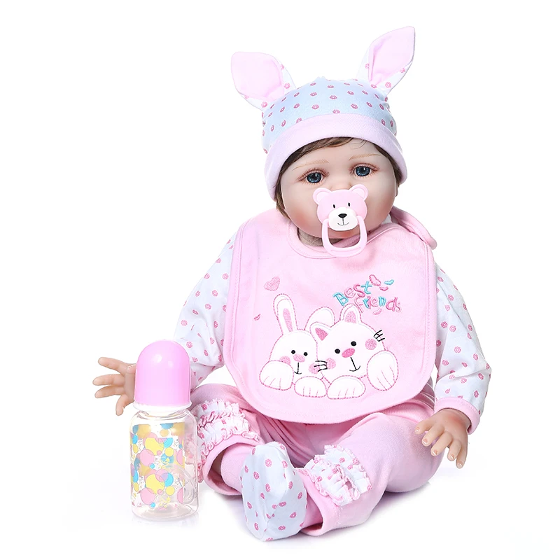 55 см реалистичные reborn baby doll Мягкие настоящие милые детские девочки в розовом кроличьем платье высокое качество силиконовые взвешенные куклы