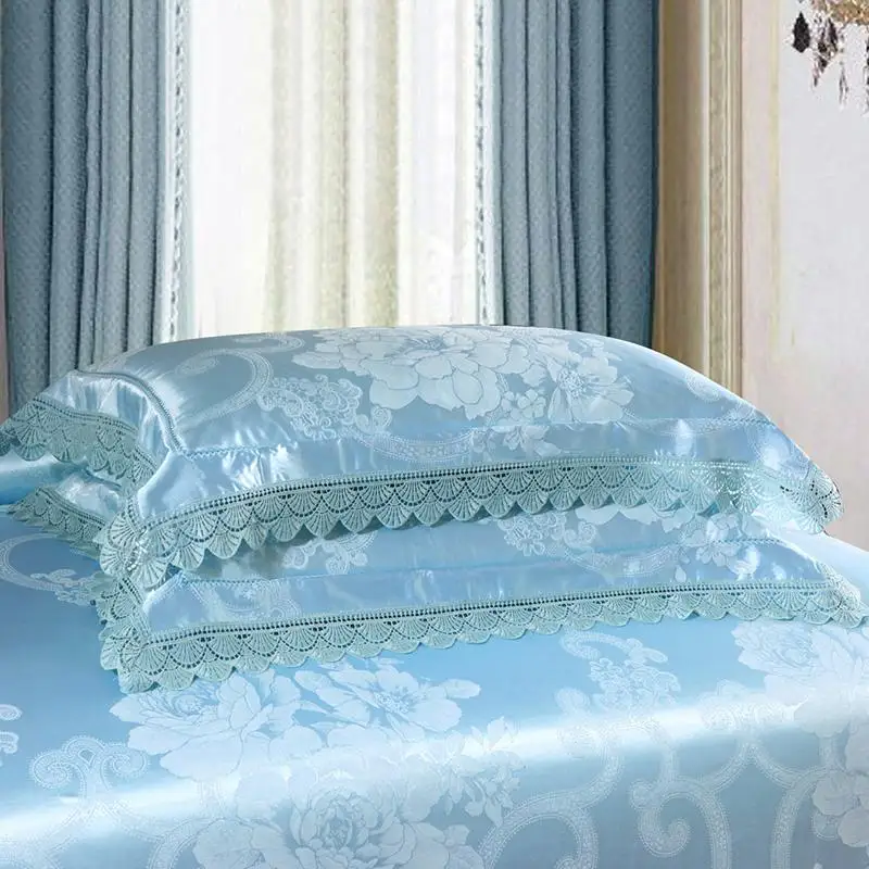 Новый роскошный шелк хлопок сатин жаккард Постельное белье кружева пододеяльник