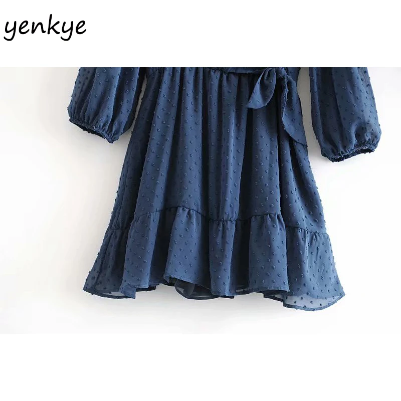 Винтажный Синий Швейцарский шифоновый комбинезон в горошек Женский Летний с