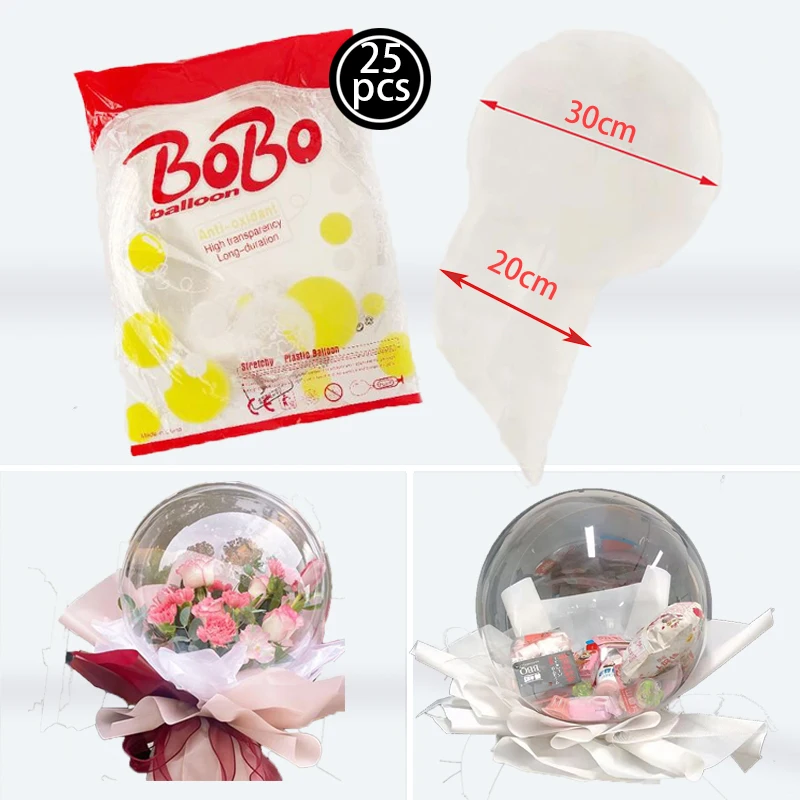 

25Pcs 20cm Heavy Caliber BOBO Balloon Transparent Bubble Gift Ballon For Birthday Party Decortions Flower Snacks Gift Wrapping