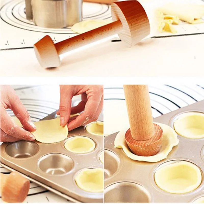 

2021 Portable Wooden Cake Compactor Wooden Egg Tamper Portable Double Side Egg Pusher Eggtart Mold 1pc Baking Appliance
