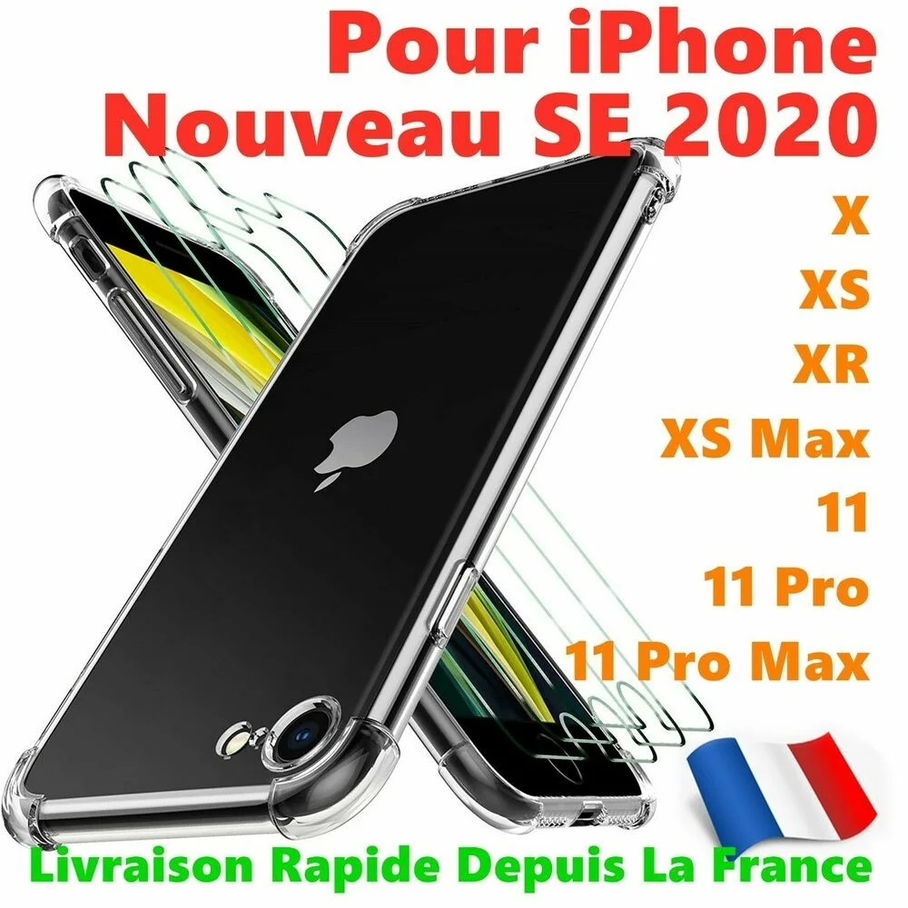 

Coque Antichoc + Vitre Verre Trempé For iPhone 8 7 6 Plus SE 2020 11 Pro X XS Max XR