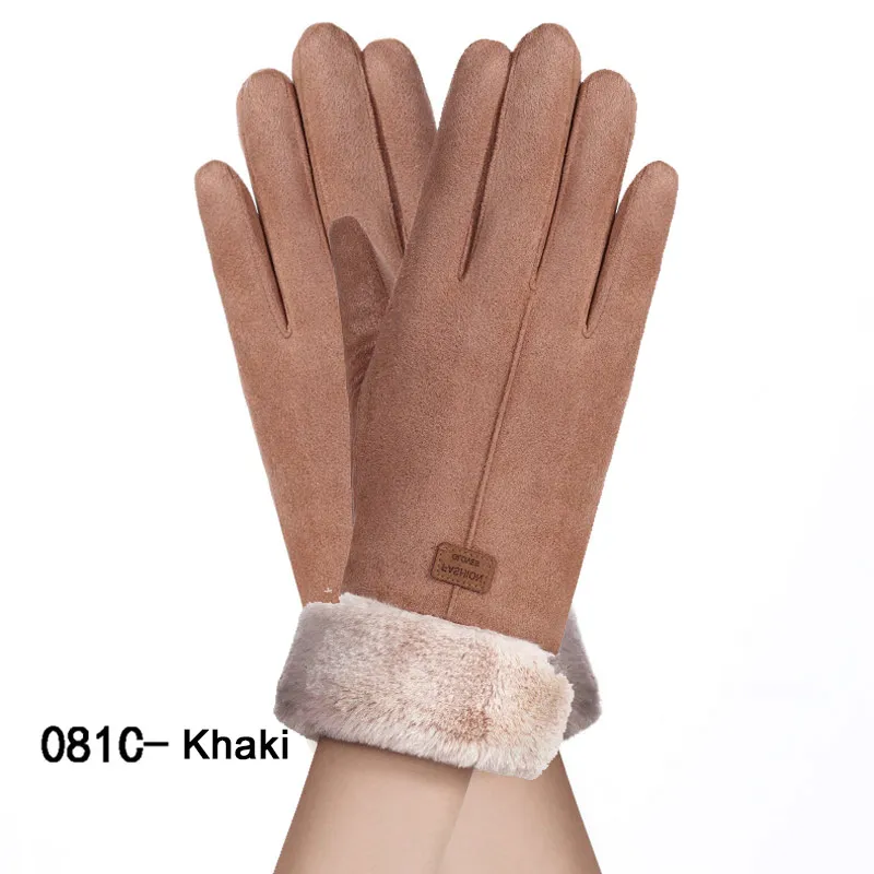 New Winter Female Lace Warm Cashmere Three Ribs Cute Mittens Double Thick Plush Wrist Women Touch Screen Driving Gloves