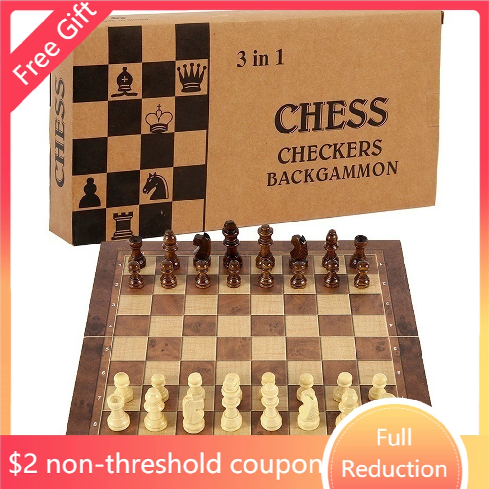

Chess Set 3 IN 1 Wooden International Chess Set Wooden Chess Board Games Checkers Puzzle Game Engaged Birthday Gift for Kids