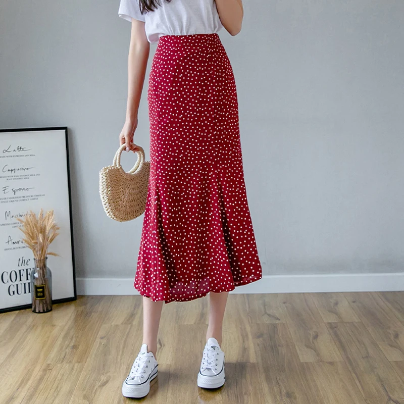 

Limiguyue Spring Polka Dot Skirt Print Mermaid Skirts Women French Retro High Waist Midi Skirt Summer Ruffles Elegant Jupe K589