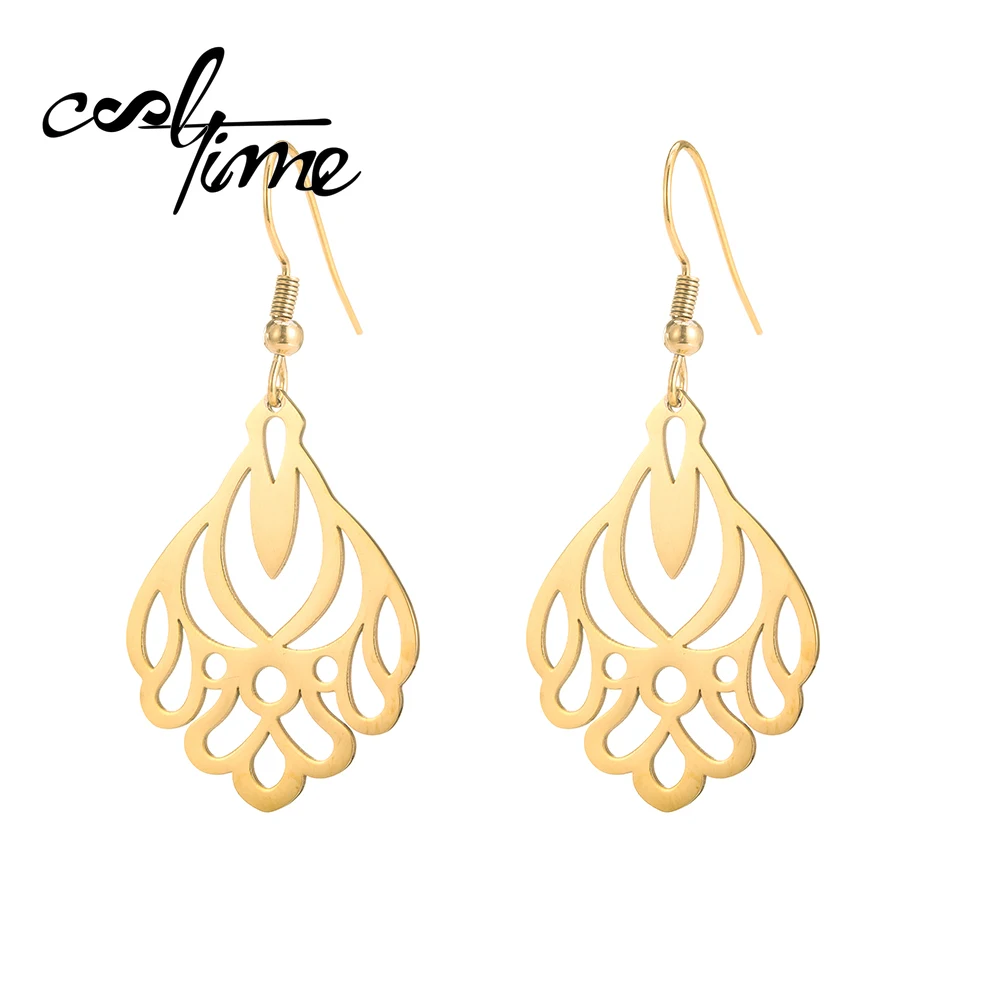 COOLTIME золотистые черные элегантные узорные полые серьги из нержавеющей стали не