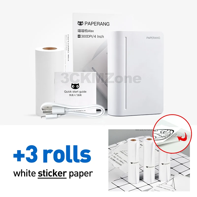 add 3 Rolls Sticker Paperang MAX 112 мм портативный термопринтер с Bluetooth мини-фотопринтер для мобильного телефона android ios карманная машина - Цвет: add 3 Rolls Sticker