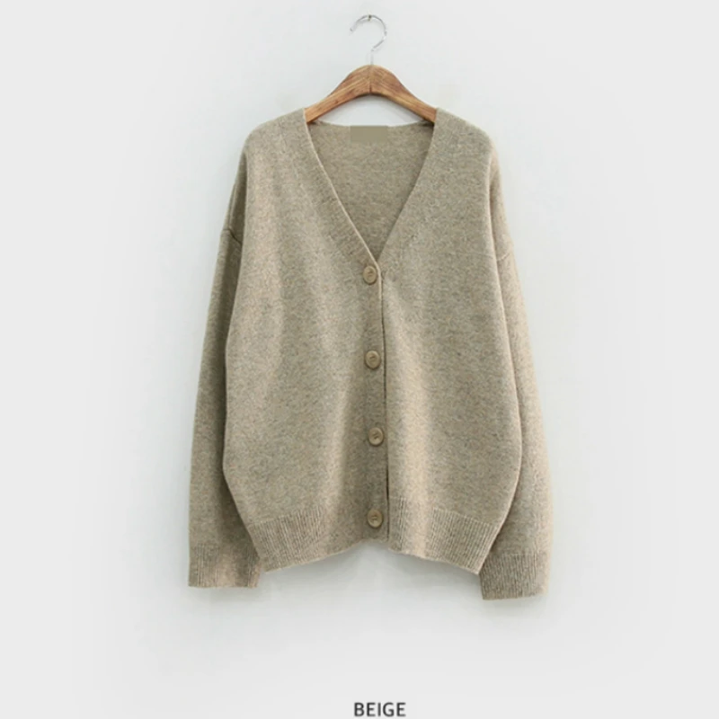 

Cardigan Women V-neck Sweaters Loose Sweet Solid Artsy Fashion Slim All-match Womens Streetwear Elegant Outerwear Simple Retro