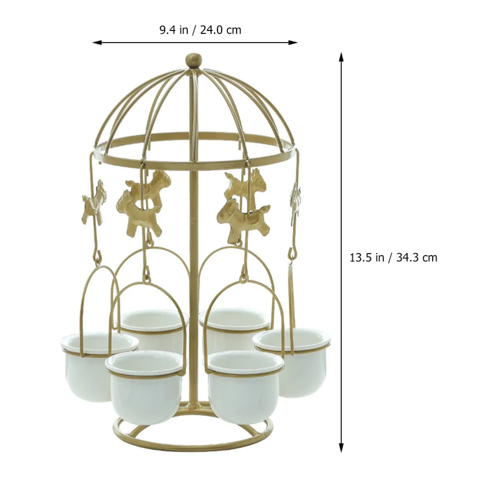

1 Set Creative Carousel Iron Frame Ceramic Succulent Flower Pot Home Decoration