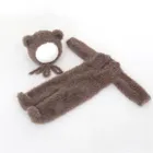 Комбинезон вязаный трикотажный для новорожденных, с шапочкой и плюшевым мишкой