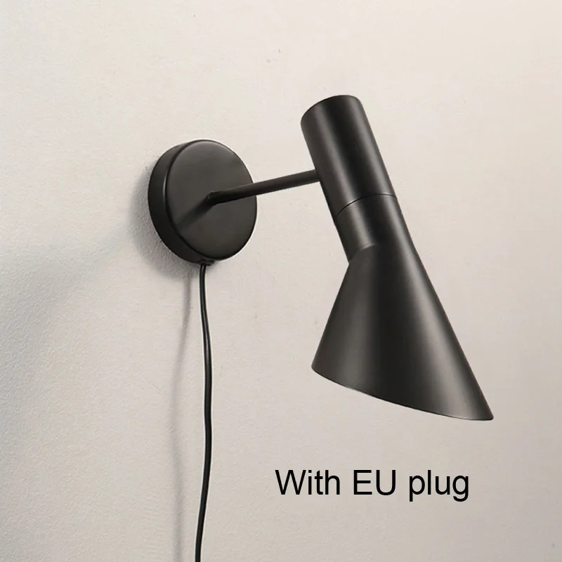 Black With EU plug Настенный светильник с поворотной головкой, креативный настенный светильник, светильник для спальни, черно-белый прикроватный светильник для чтения E27 - Цвет абажура: Black With EU plug